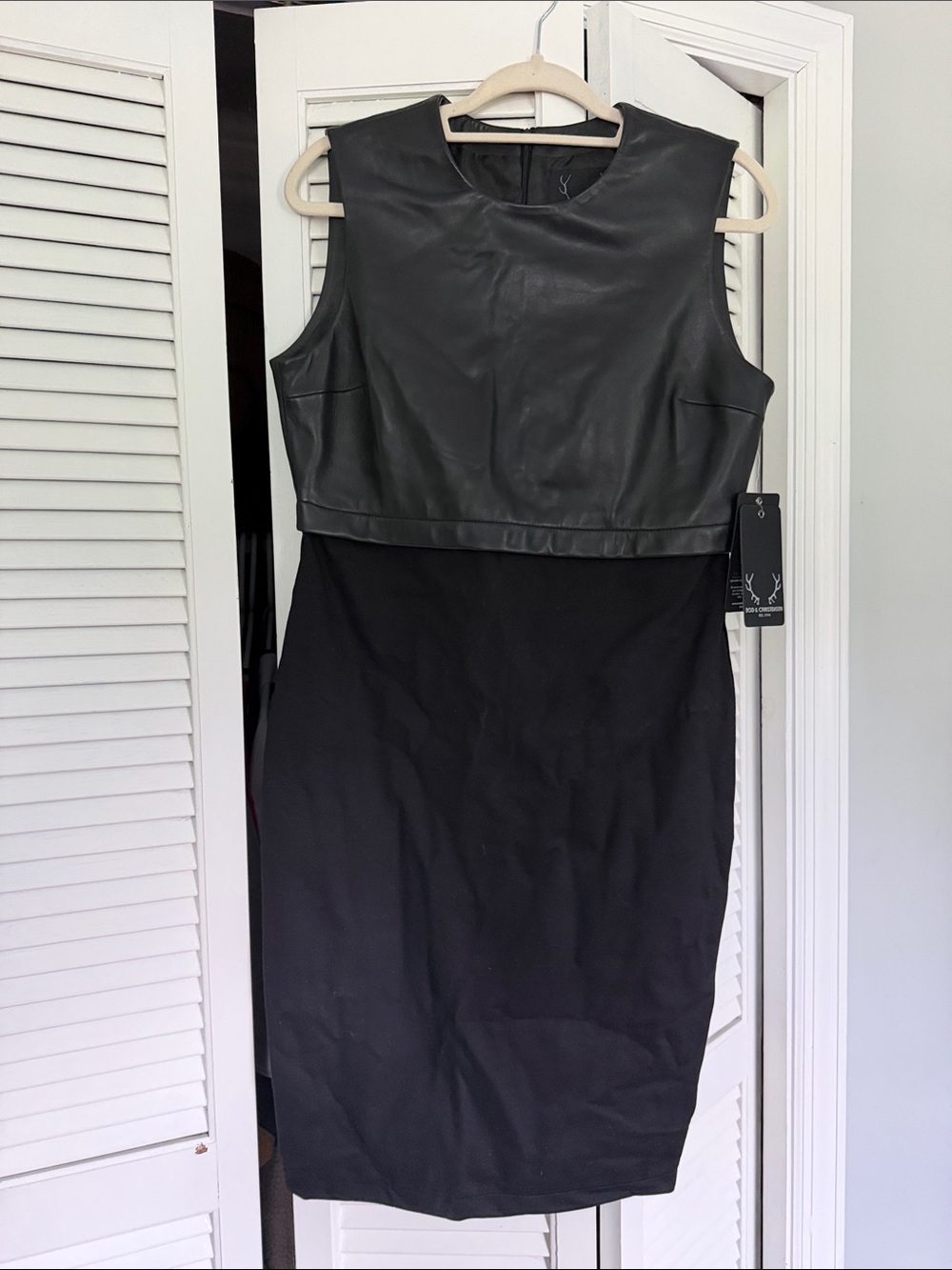 NWT Bod & Christensen Black Genuine Leather Top Sheath Fitted Classic Dress Sz 8